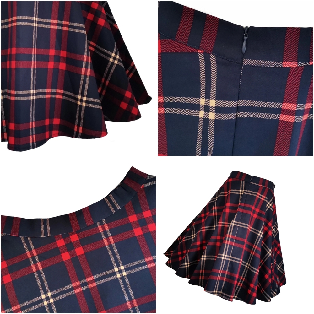 Pin Up Plaid Tartan Flared Swing Skirt - Picture 4 of 7